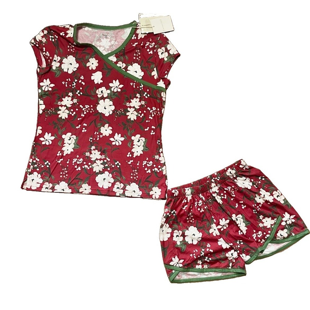 Garnet Hill Asian Wrap Organic-Cotton Shorty Shorts Pajamas Set Size XS Cozy